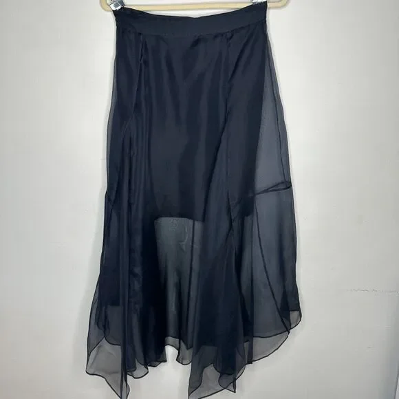 Marissa Webb Navy Yasmin Mini Organza Silk Sheer Over Skirt Carwash Hem Med